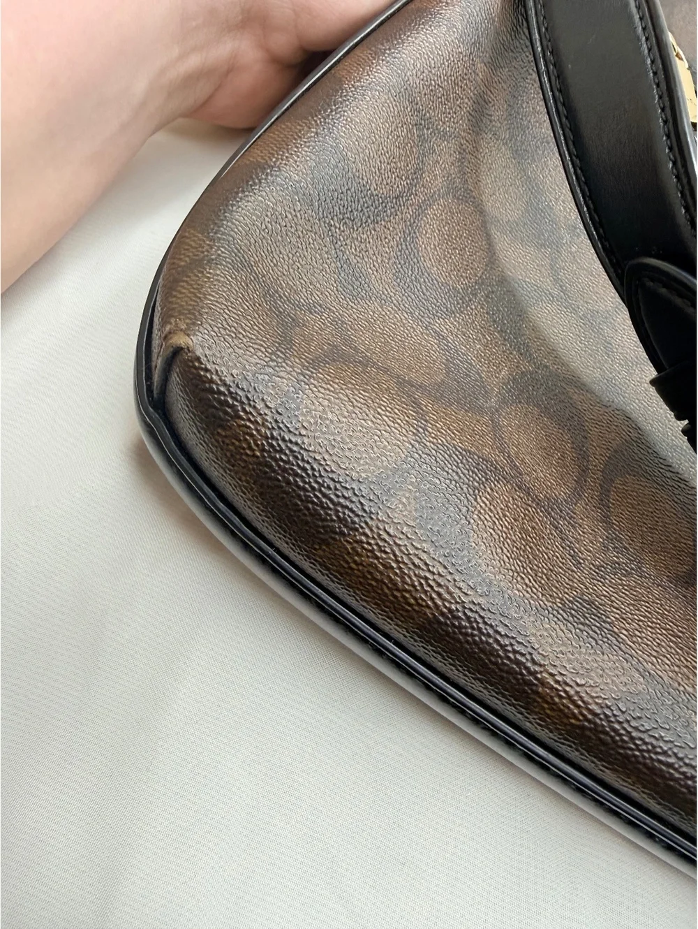 Coach Mae File Crossbody Signature Leather Logo Pattern Brown Black F77885